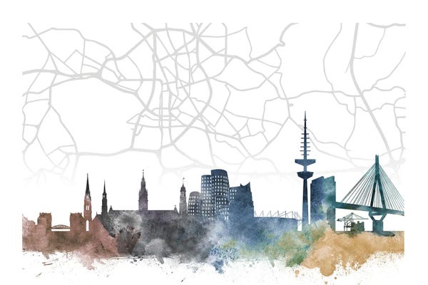 Dusseldorf: Dusseldorf Skyline City Map by WallDecorAddict