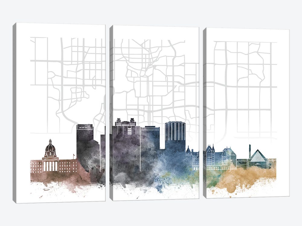 Edmonton Skyline City Map by WallDecorAddict 3-piece Canvas Wall Art