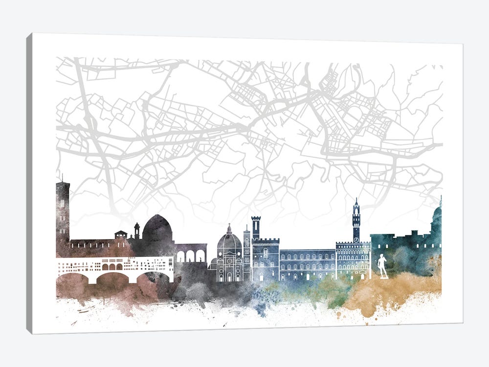 Florence Skyline City Map by WallDecorAddict 1-piece Canvas Print