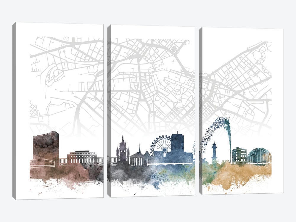 Geneva Skyline City Map by WallDecorAddict 3-piece Canvas Art