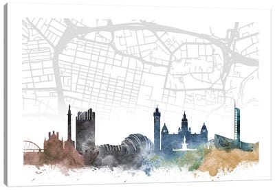 Glasgow Skyline City Map Canvas Art Print - Glasgow