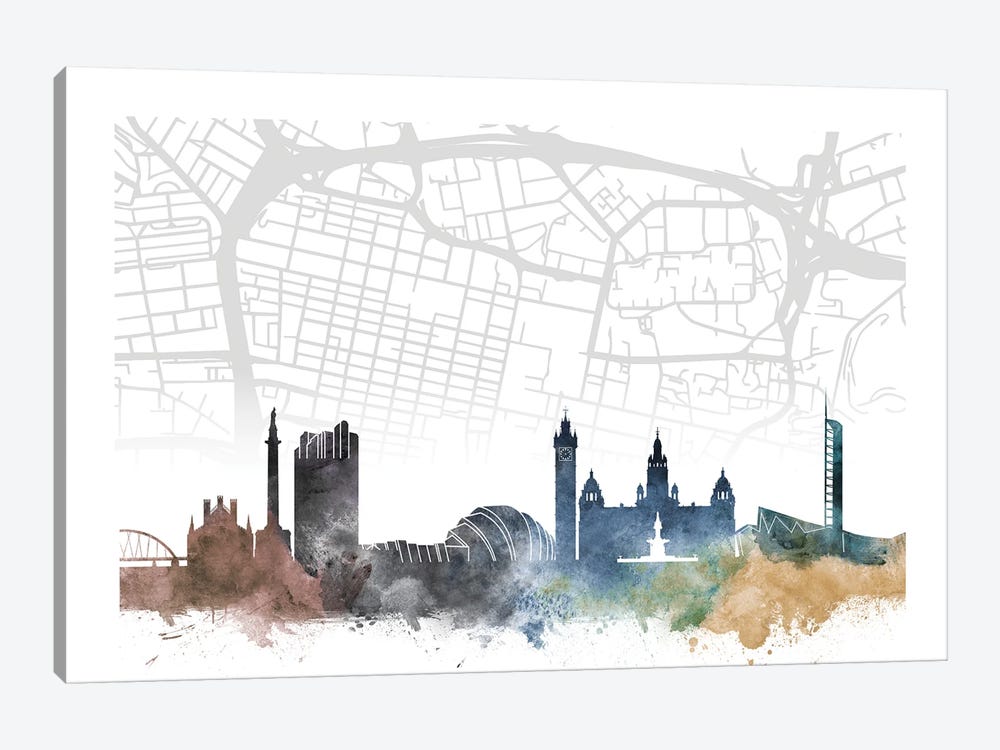 Glasgow Skyline City Map by WallDecorAddict 1-piece Canvas Print