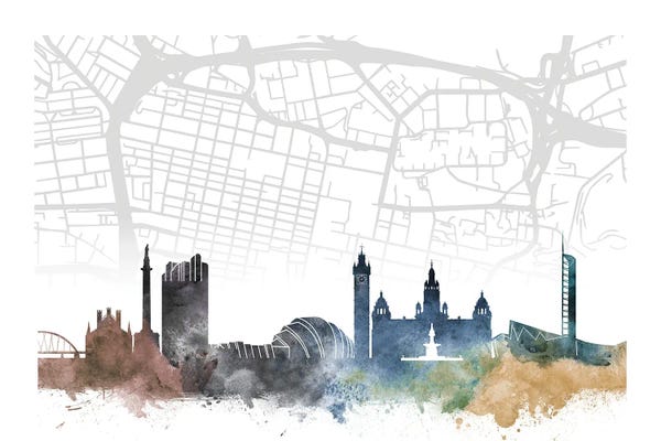 Glasgow: Glasgow Skyline City Map by WallDecorAddict