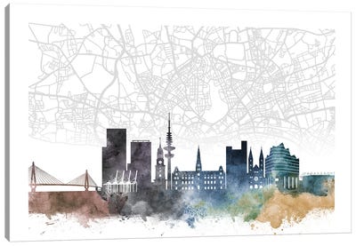 Hamburg Skyline City Map Canvas Art Print - Hamburg