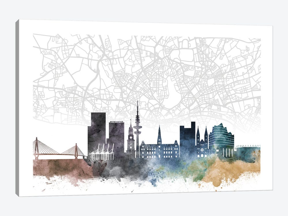 Hamburg Skyline City Map by WallDecorAddict 1-piece Canvas Wall Art