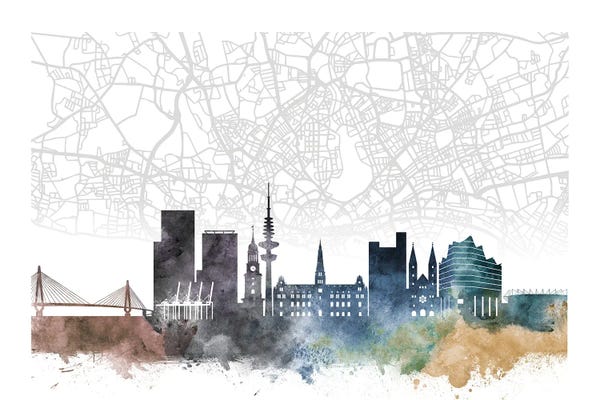 Hamburg: Hamburg Skyline City Map by WallDecorAddict