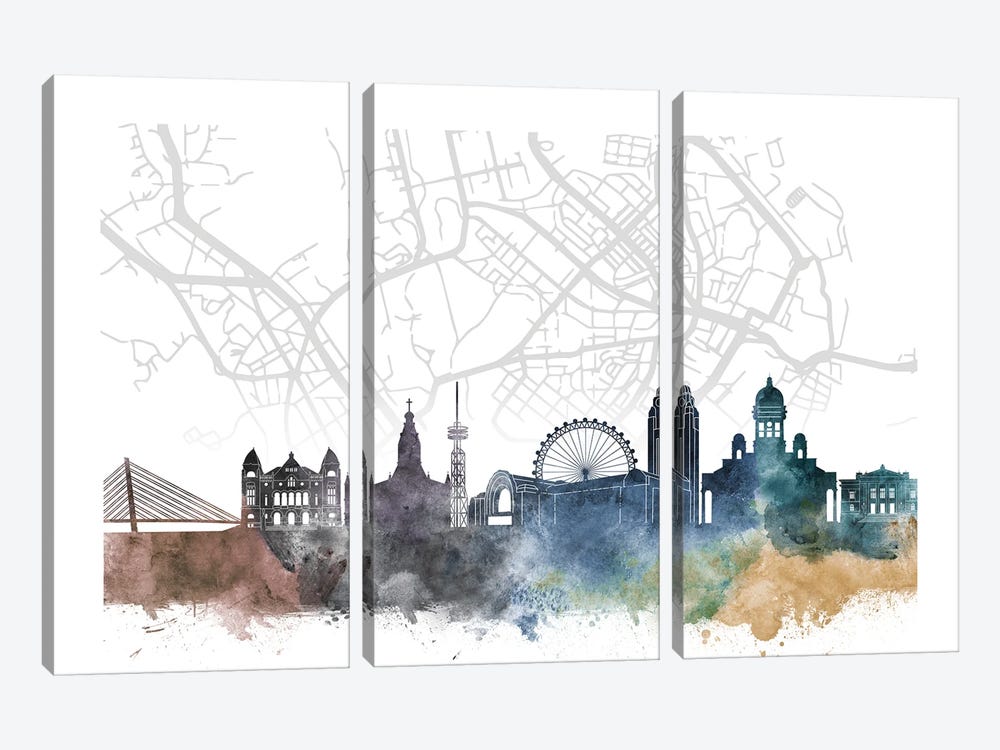 Helsinki Skyline City Map by WallDecorAddict 3-piece Canvas Art Print