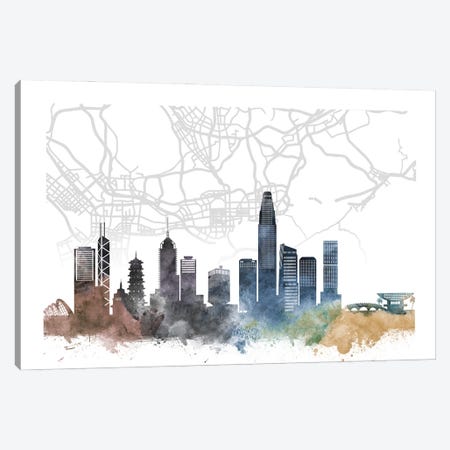 Hong Kong Skyline City Map Canvas Print #WDA2287} by WallDecorAddict Canvas Print