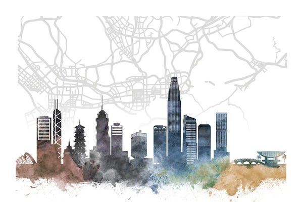 Hong Kong: Hong Kong Skyline City Map by WallDecorAddict