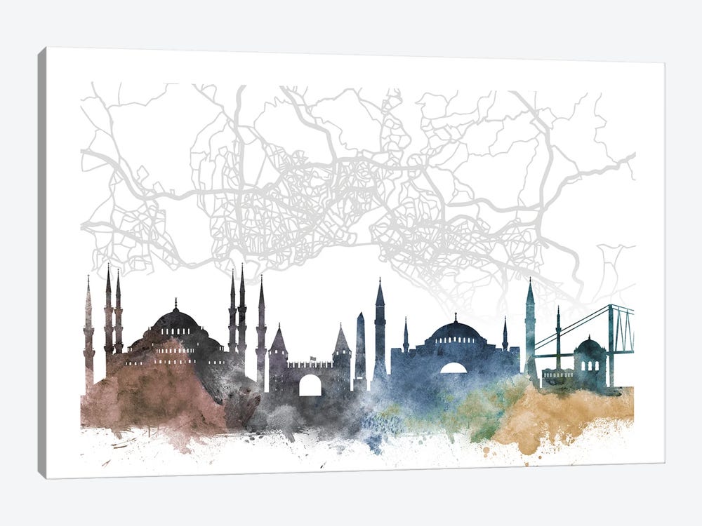 Istanbul Skyline City Map by WallDecorAddict 1-piece Art Print