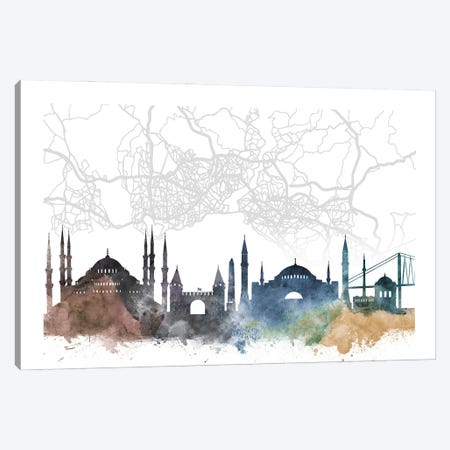 Istanbul Skyline City Map Canvas Print #WDA2288} by WallDecorAddict Canvas Art
