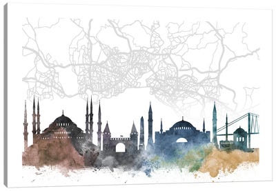 Istanbul Skyline City Map Canvas Art Print - Istanbul Art