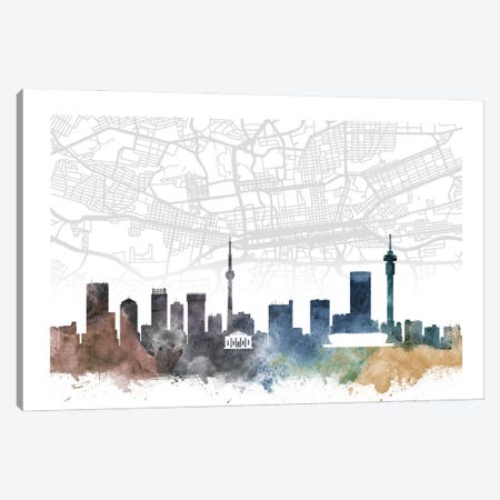 Johannesburg Skyline City Map Canvas Print #WDA2289} by WallDecorAddict Canvas Wall Art