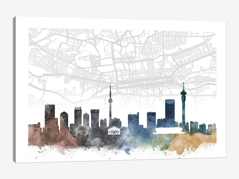 Johannesburg Skyline City Map by WallDecorAddict 1-piece Canvas Wall Art