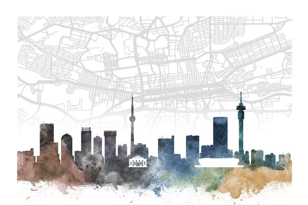 South Africa: Johannesburg Skyline City Map by WallDecorAddict
