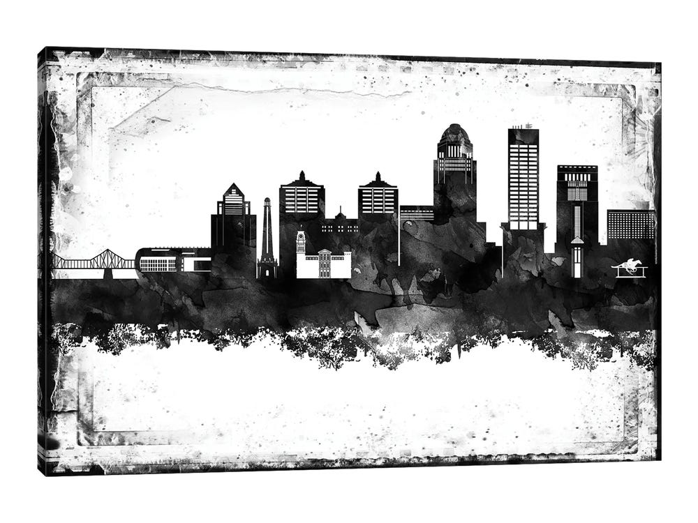 iCanvas Louisville Black and White Framed skylines Art by WallDecorAddict Canvas Art Wall Decor ( places > North America > United States > Kentucky >