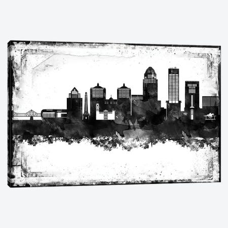 Louisville Black And White Framed Skylines Canvas Print #WDA228} by WallDecorAddict Canvas Print