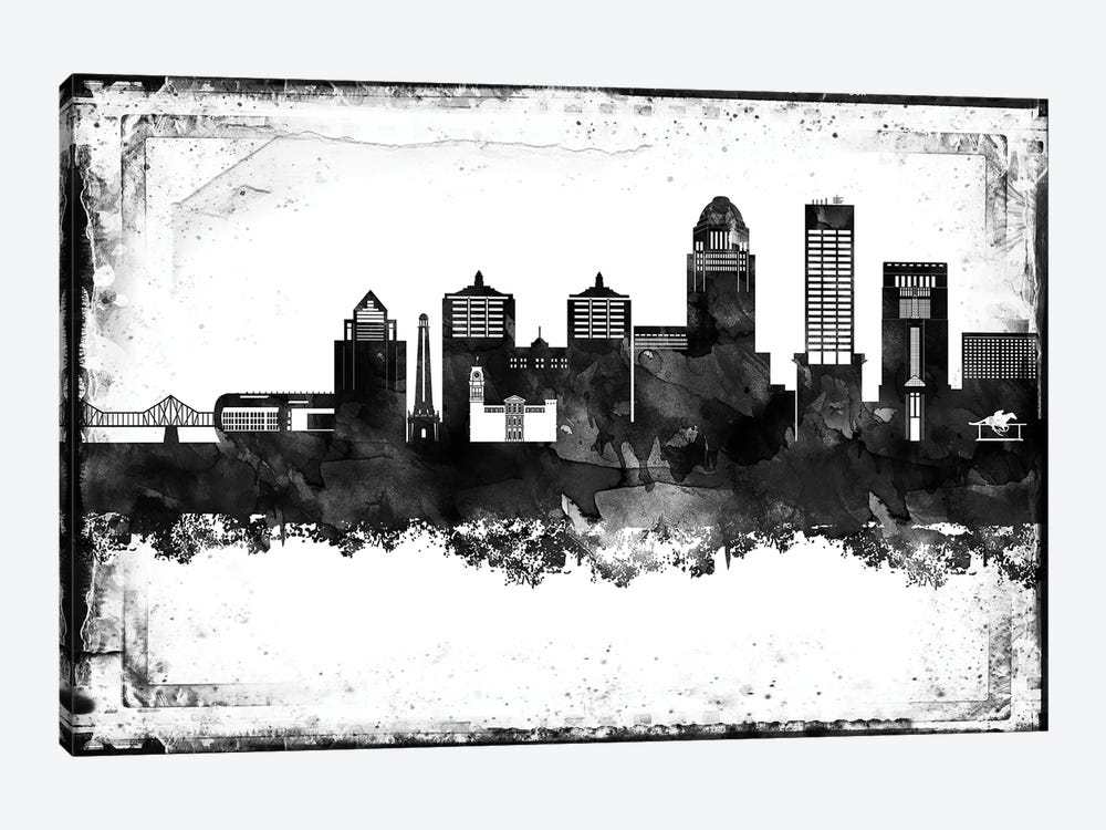 Louisville Black And White Framed Skylines by WallDecorAddict 1-piece Canvas Wall Art