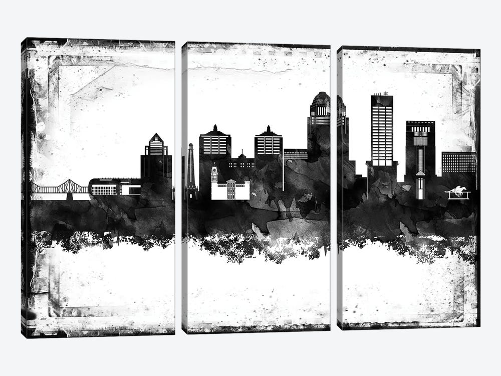 Louisville Black And White Framed Skylines by WallDecorAddict 3-piece Canvas Wall Art