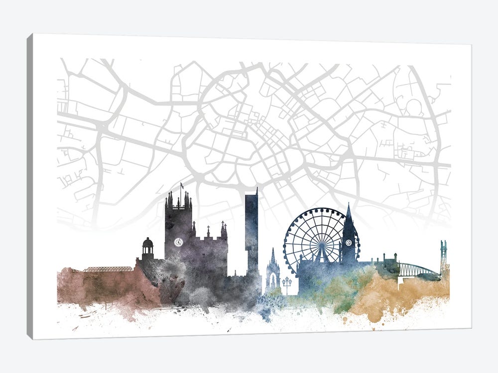 Manchester Skyline City Map by WallDecorAddict 1-piece Canvas Art Print
