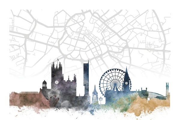 Manchester: Manchester Skyline City Map by WallDecorAddict