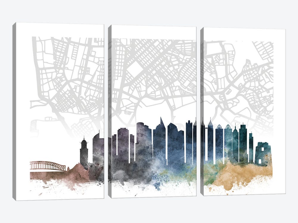 Manila Skyline City Map by WallDecorAddict 3-piece Canvas Art
