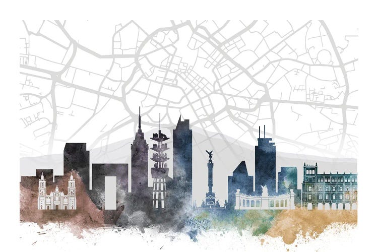 Mexico City Skyline City Map by WallDecorAddict canvas print