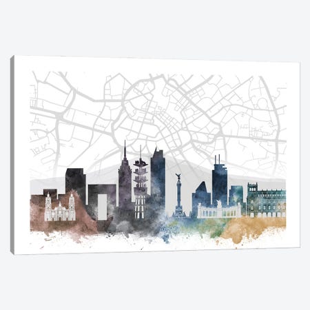 Mexico City Skyline City Map Canvas Print #WDA2295} by WallDecorAddict Canvas Art
