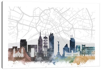 Mexico City Skyline City Map Canvas Art Print