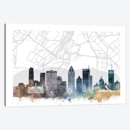 Montreal Skyline City Map Canvas Print #WDA2296} by WallDecorAddict Canvas Artwork