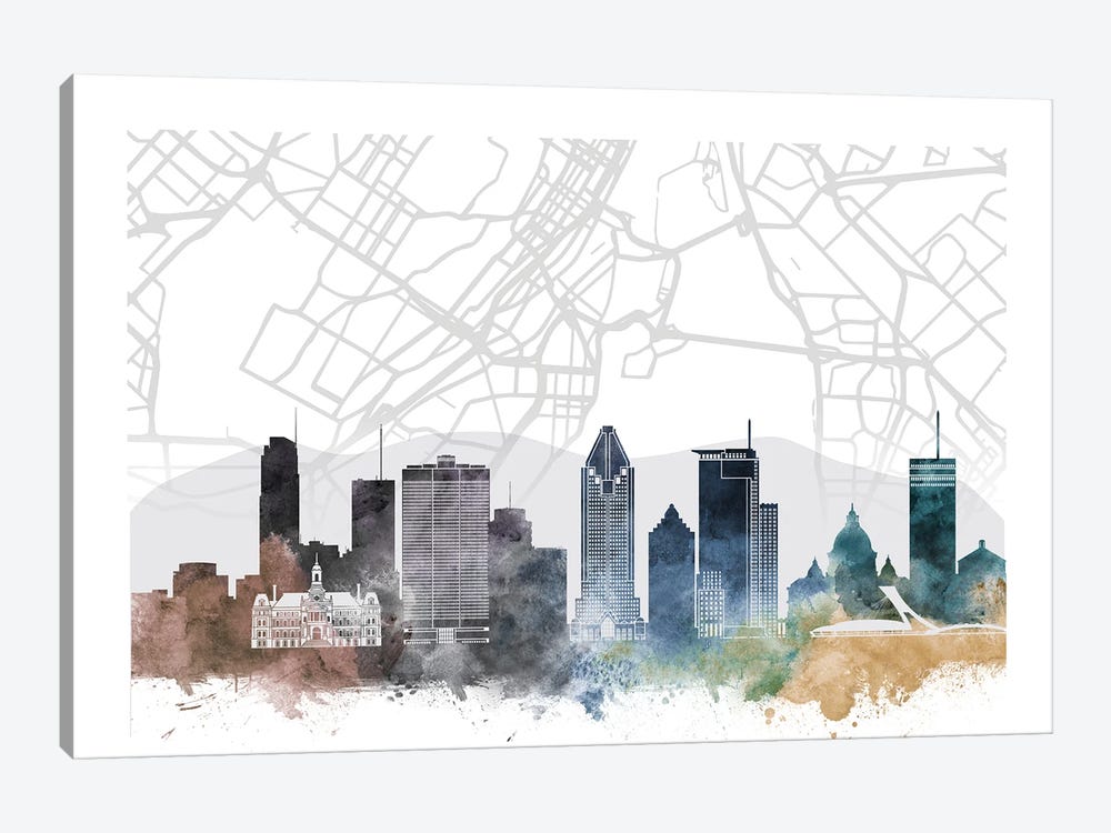 Montreal Skyline City Map by WallDecorAddict 1-piece Canvas Wall Art