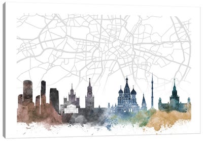 Moscow Skyline City Map Canvas Art Print - Russia Art
