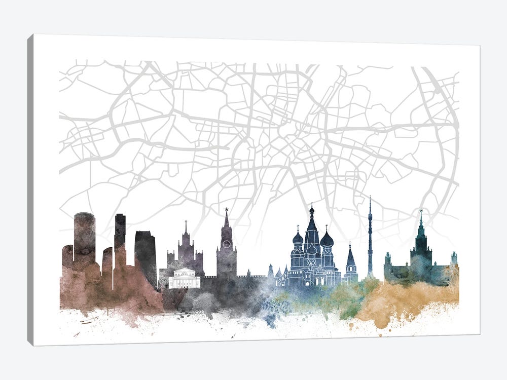 Moscow Skyline City Map by WallDecorAddict 1-piece Canvas Art Print