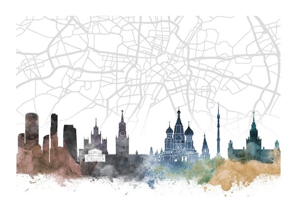 Russia: Moscow Skyline City Map by WallDecorAddict