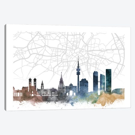 Munich Skyline City Map Canvas Print #WDA2298} by WallDecorAddict Canvas Art Print