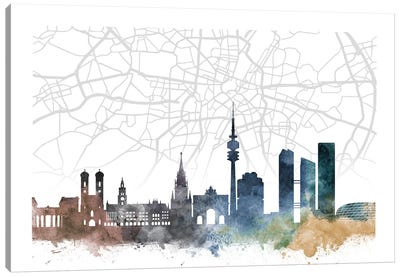 Munich Skyline City Map Canvas Art Print - Munich Art