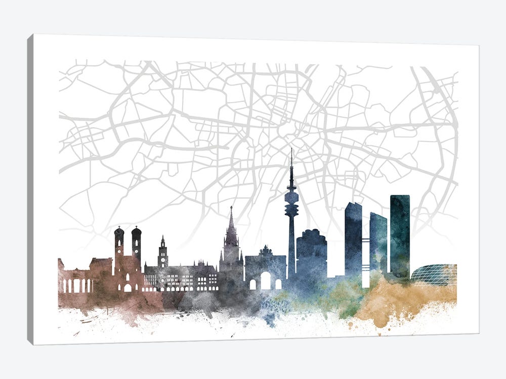 Munich Skyline City Map by WallDecorAddict 1-piece Canvas Art