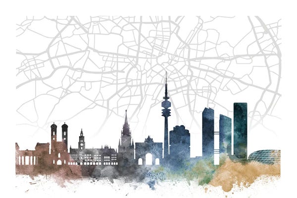Bavaria: Munich Skyline City Map by WallDecorAddict