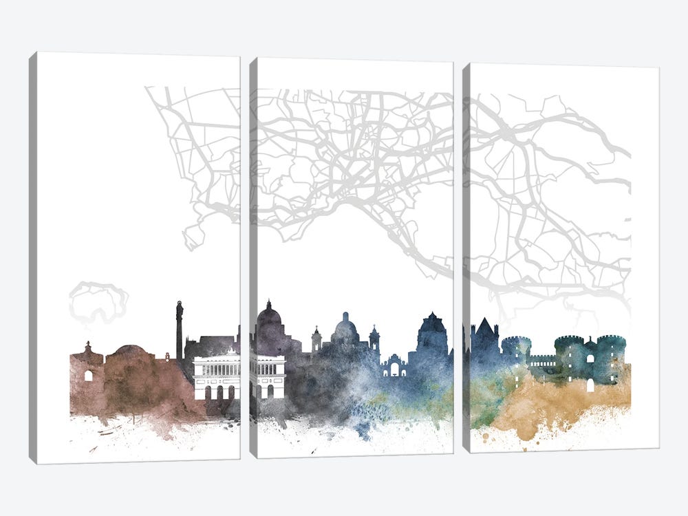 Naples Skyline City Map by WallDecorAddict 3-piece Canvas Art Print