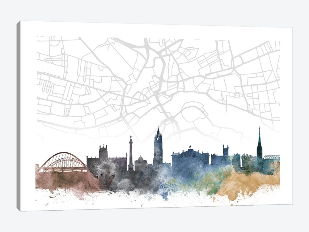 Newcastle Skyline City Map by WallDecorAddict 1-piece Canvas Wall Art