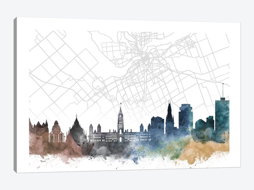 Ottawa Skyline City Map by WallDecorAddict 1-piece Canvas Wall Art