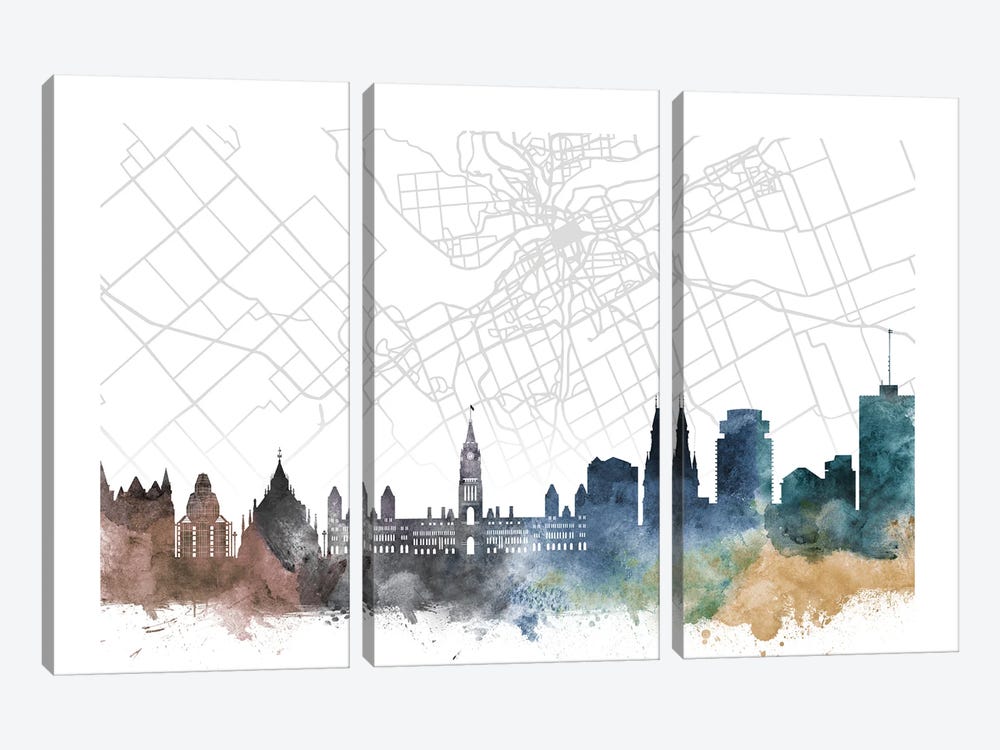 Ottawa Skyline City Map by WallDecorAddict 3-piece Canvas Artwork