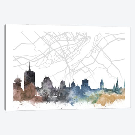 Quebec Skyline City Map Canvas Print #WDA2304} by WallDecorAddict Canvas Artwork