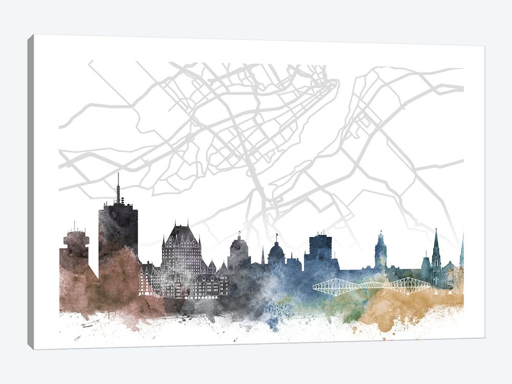 Quebec Skyline City Map by WallDecorAddict 1-piece Canvas Artwork