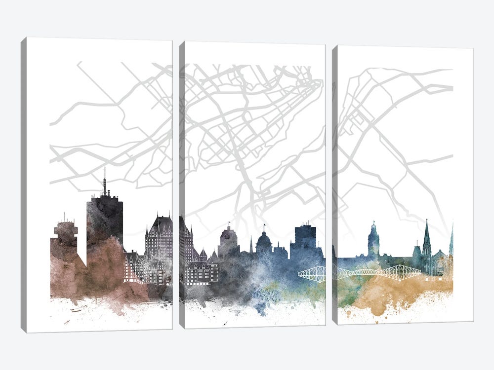 Quebec Skyline City Map by WallDecorAddict 3-piece Canvas Artwork