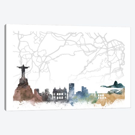 Rio De Janeiro Skyline City Map Canvas Print #WDA2305} by WallDecorAddict Canvas Wall Art
