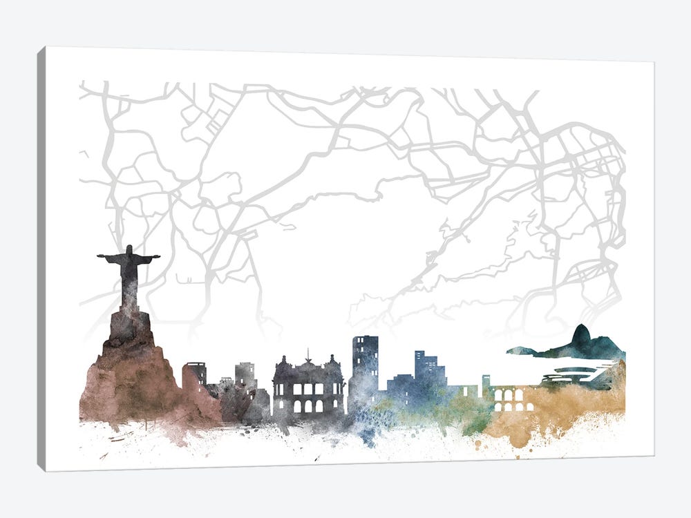 Rio De Janeiro Skyline City Map by WallDecorAddict 1-piece Art Print