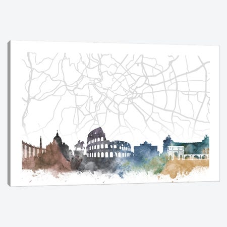 Rome Skyline City Map Canvas Print #WDA2306} by WallDecorAddict Canvas Artwork