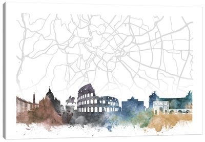 Rome Skyline City Map Canvas Art Print - Rome Skylines