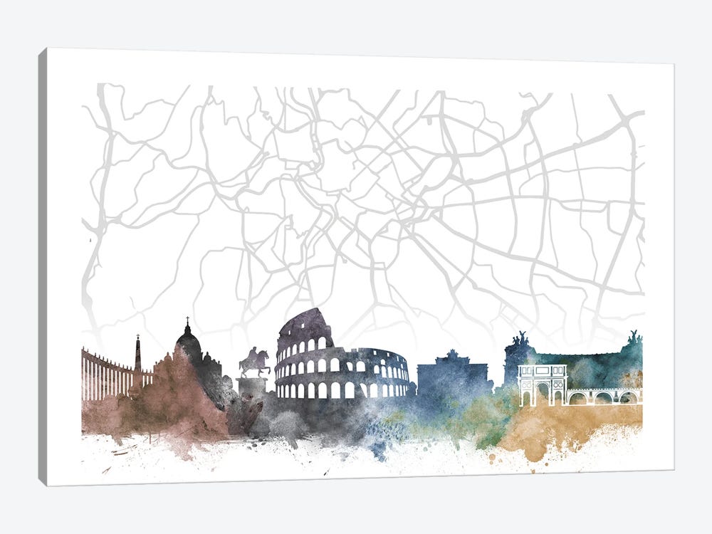 Rome Skyline City Map by WallDecorAddict 1-piece Canvas Wall Art
